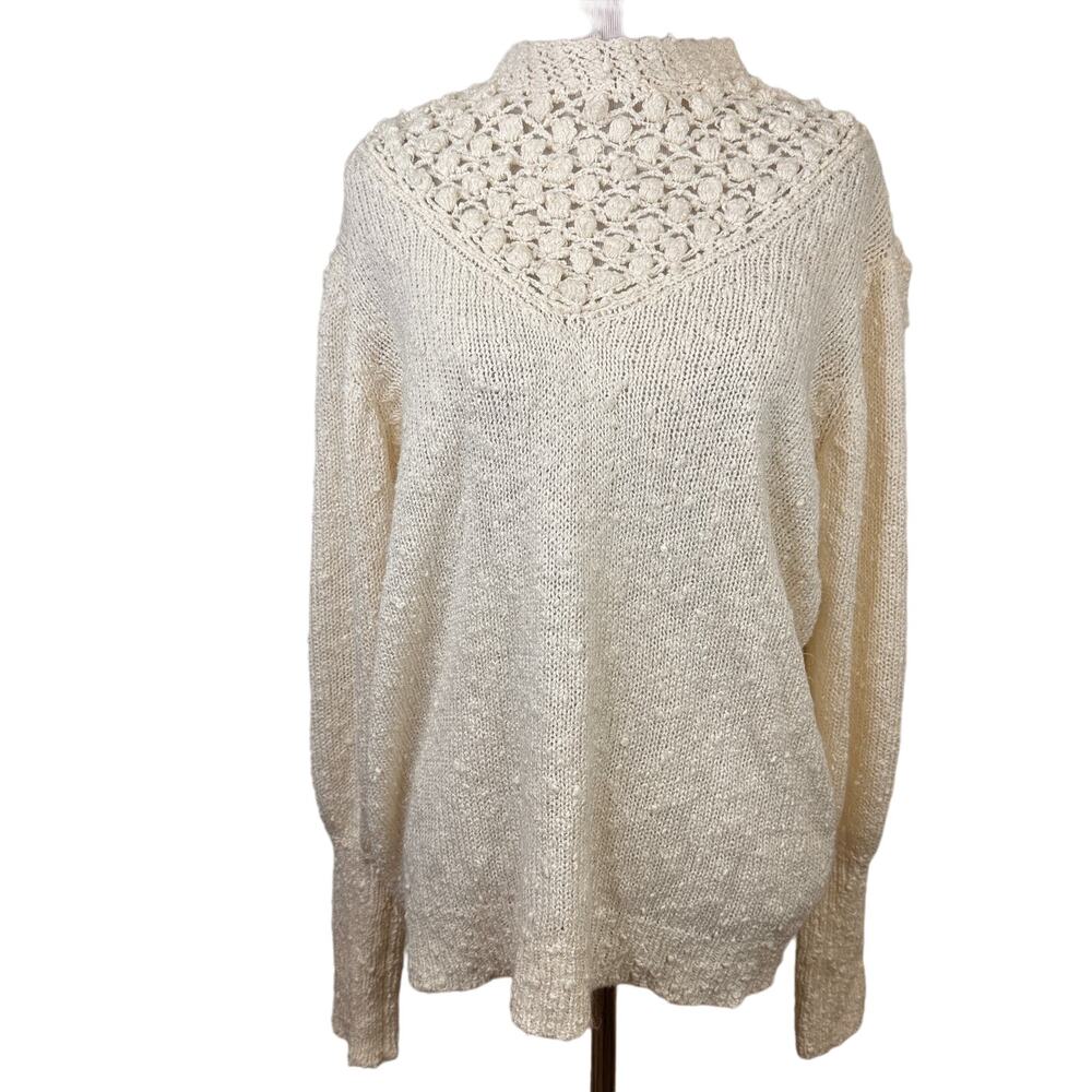 Bonnie Lee Division of LeRoy Vintage Cream Crochet Boucle Sweater Size 44